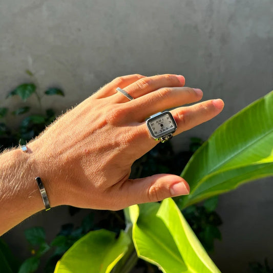 Silver Rectangle Ring | White