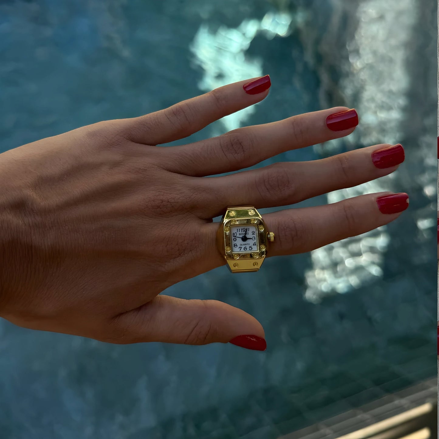 Gold Square Ring | White