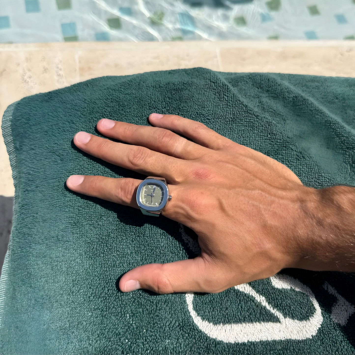 Silver Barrel Rings | Dark Green