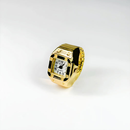 Gold Square Ring | White