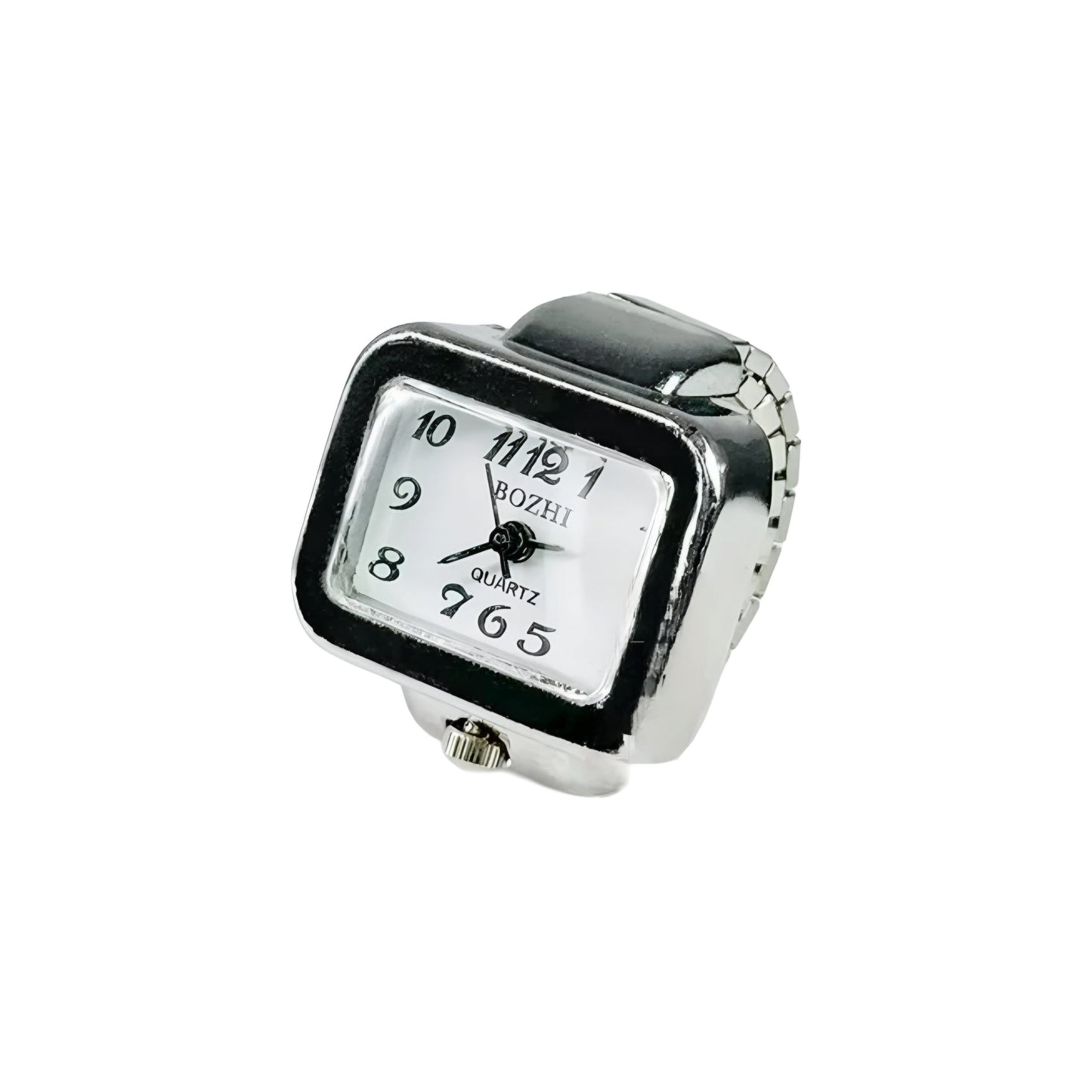 Silver Rectangle Ring | White