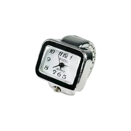 Silver Rectangle Ring | White