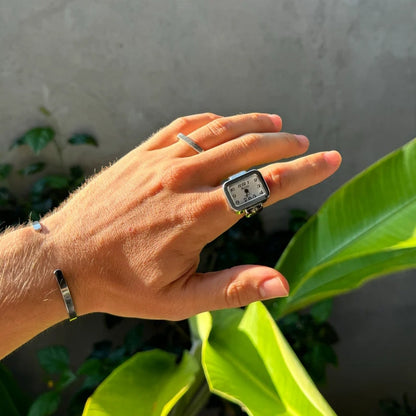 Silver Rectangle Ring | White