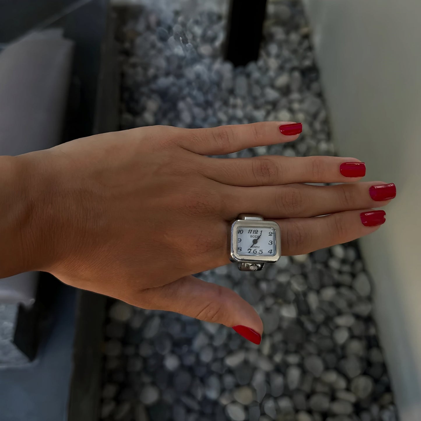 Silver Rectangle Ring | White