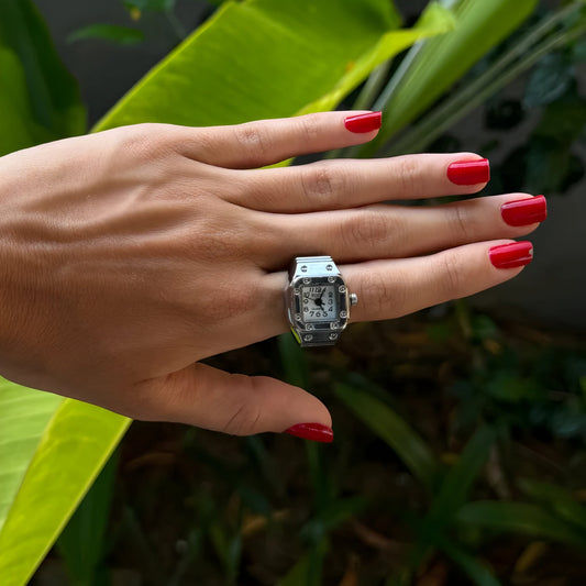 Silver Square ring | White