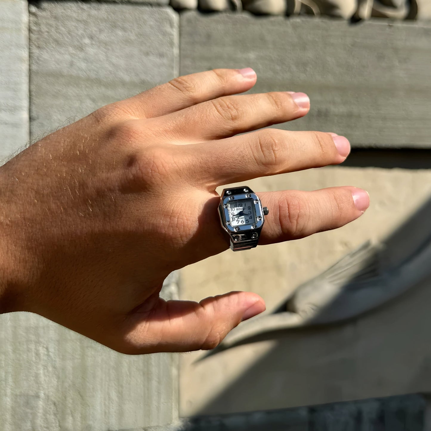 Silver Square ring | White