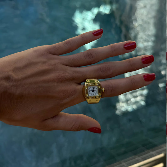 Gold Square Ring | White