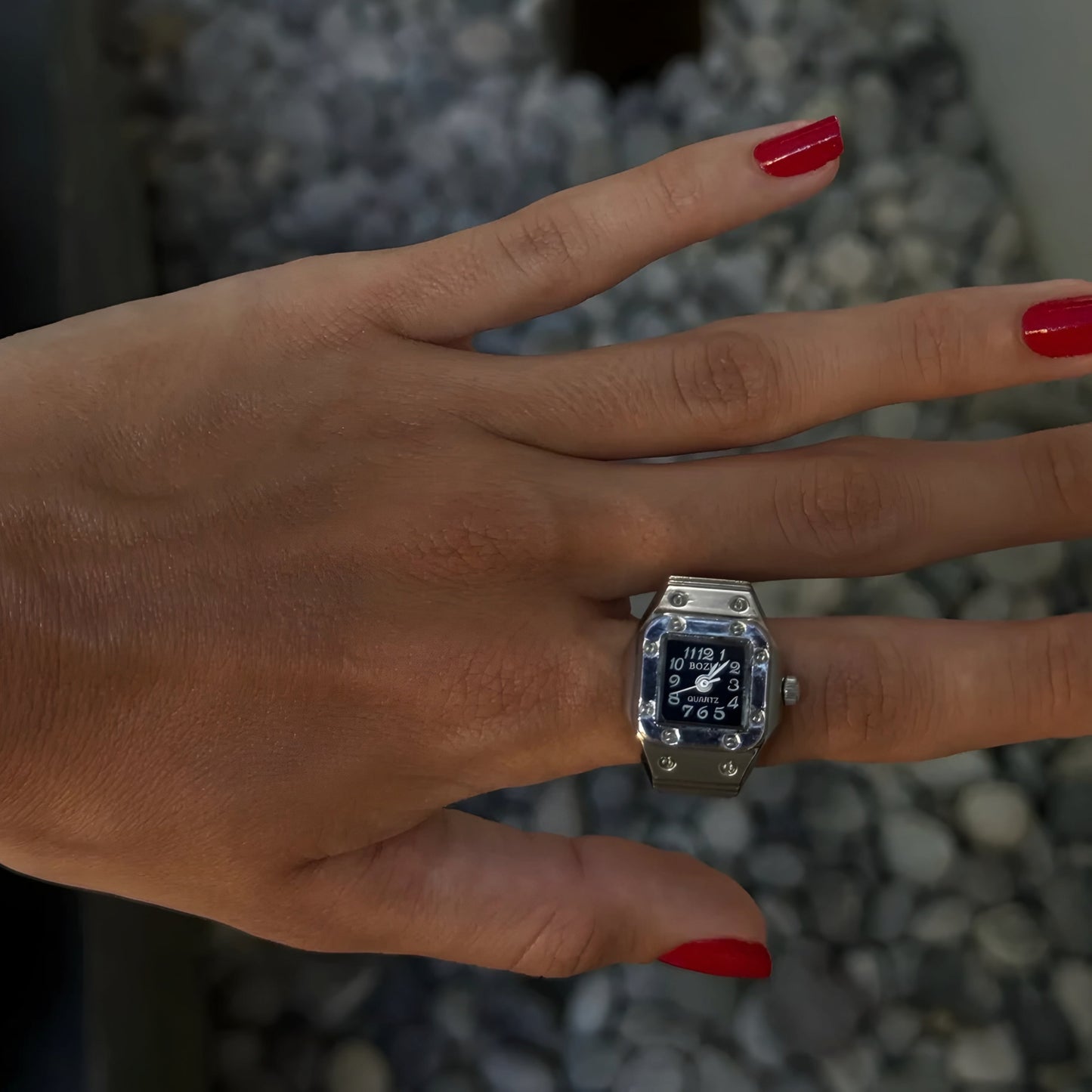 Silver Square ring | Black