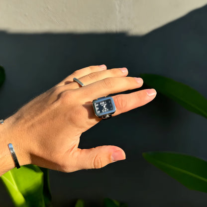 Silver Rectangle Ring | Black