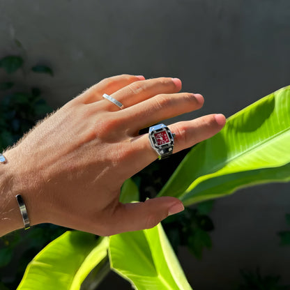 Silver Square ring | Red